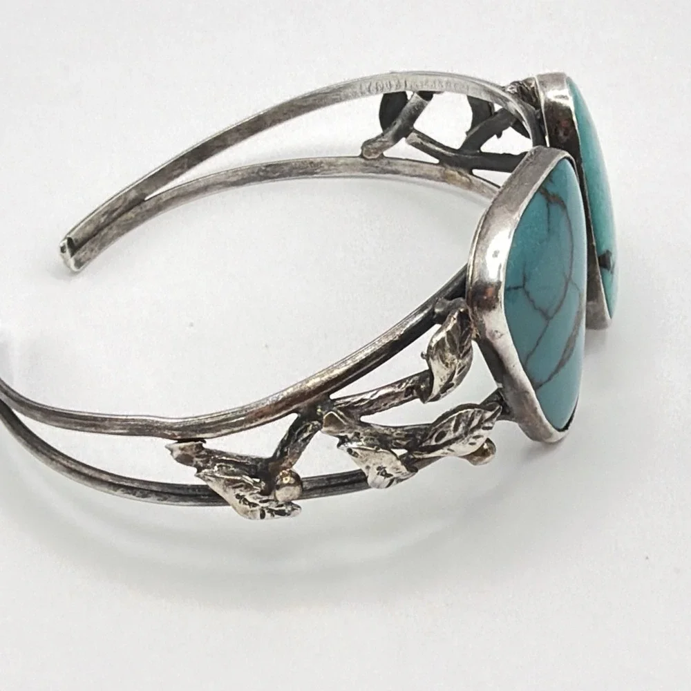 VTG South Western Sterling Silver Turquoise Cuff Bracelet Size 7.5 27g